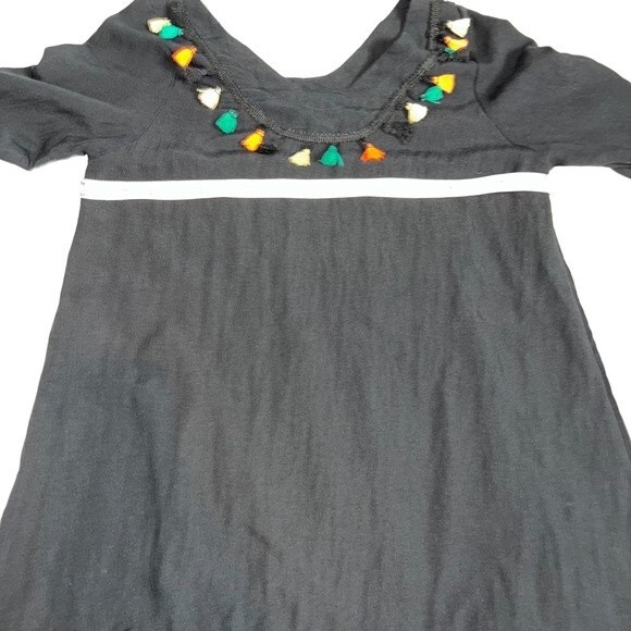 a Shappe Black Boho Tunic Top Blouse Small/Medium Tassels Green Yellow Orange - Picture 7 of 9